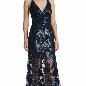 Dress the Population Lace and Sequin Navy Blue Formal Evening Dress